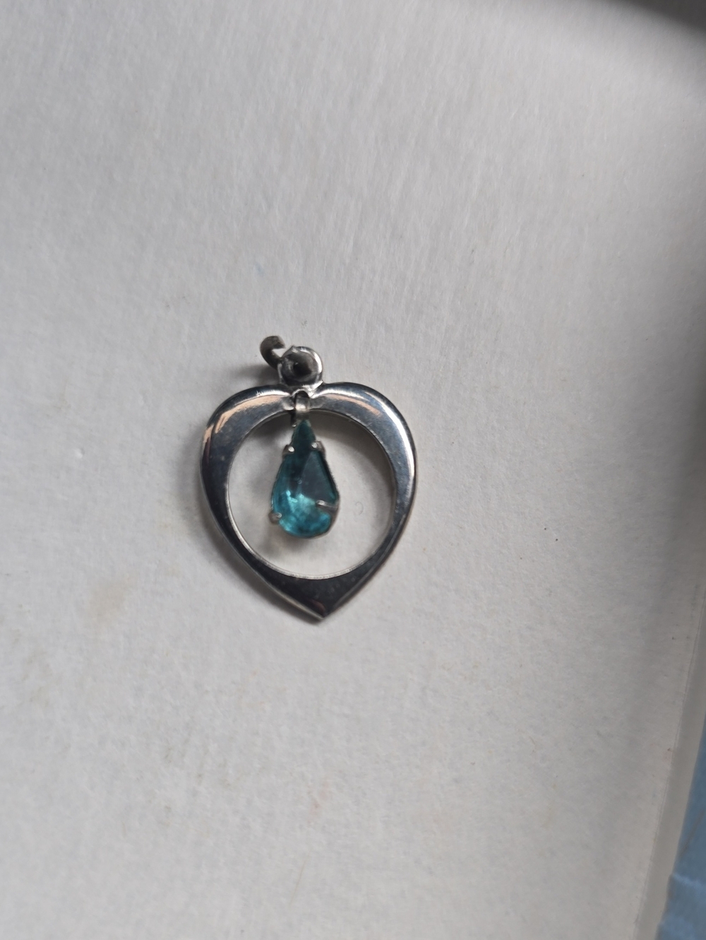 Sterling Heart Pendant with Teardrop Blue Gem